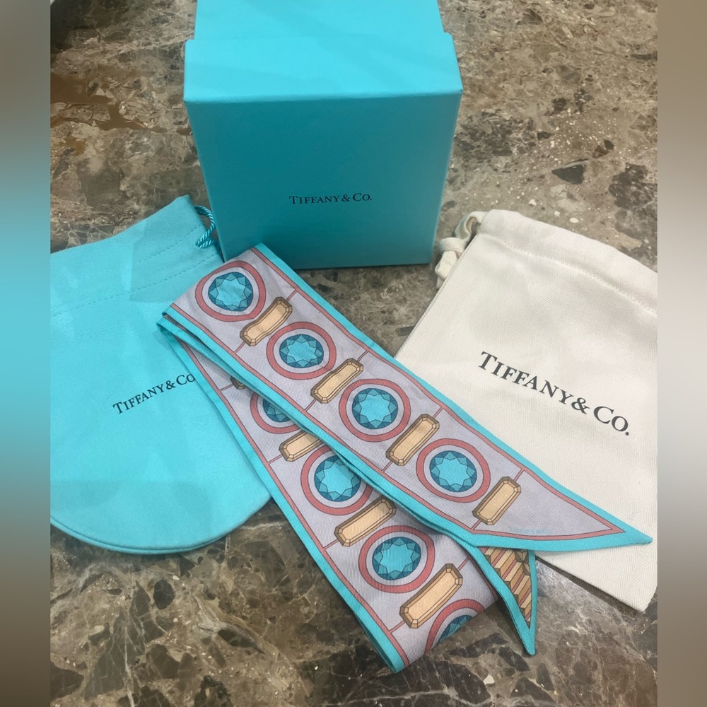 Tiffany & Co. Facets Silk Ribbon Scarf w/Box & Dust Bag